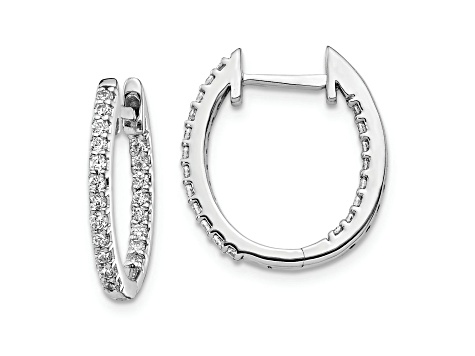 Rhodium Over 10k White Gold 11/16" 0.5ctw In and Out Diamond Hinged Hoop Earrings