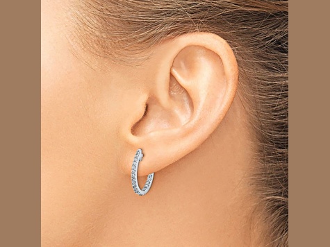 Rhodium Over 10k White Gold 11/16" 0.5ctw In and Out Diamond Hinged Hoop Earrings