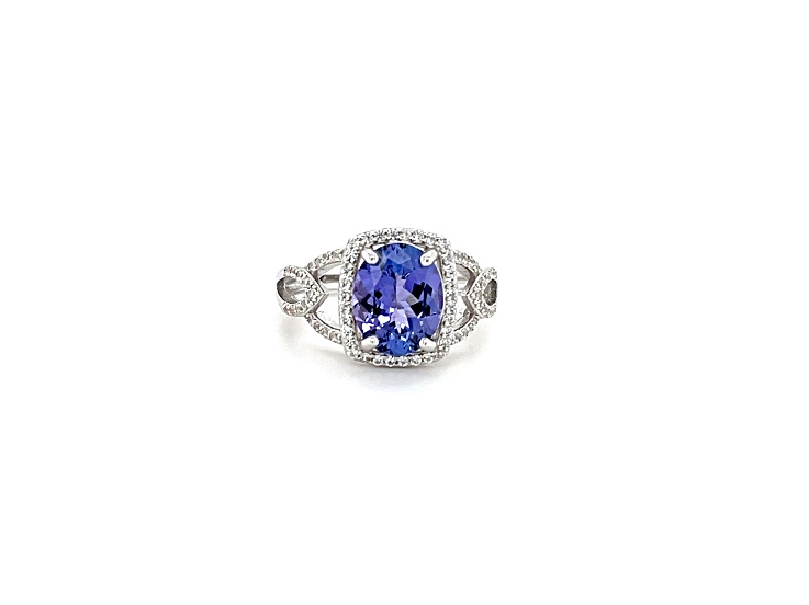 Rhodium Over Sterling Silver Oval Tanzanite and White Zircon Ring 2.38ctw
