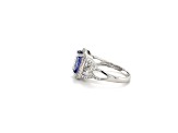 Rhodium Over Sterling Silver Oval Tanzanite and White Zircon Ring 2.38ctw