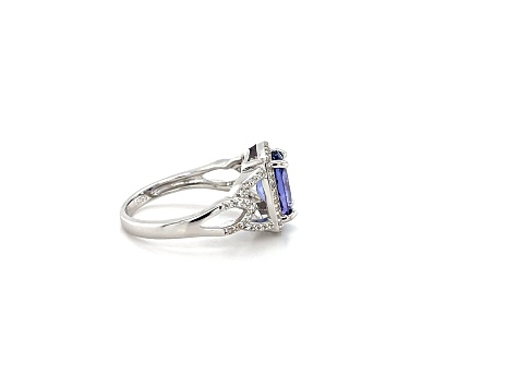 Rhodium Over Sterling Silver Oval Tanzanite and White Zircon Ring 2.38ctw
