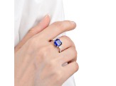 Lab Created Blue Sapphire and White Topaz Rhodium Over Sterling Silver Ring