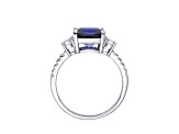 Lab Created Blue Sapphire and White Topaz Rhodium Over Sterling Silver Ring