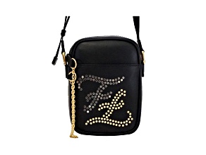 Fendi Karligraphy Studded Black Leather Small Crossbody Bag