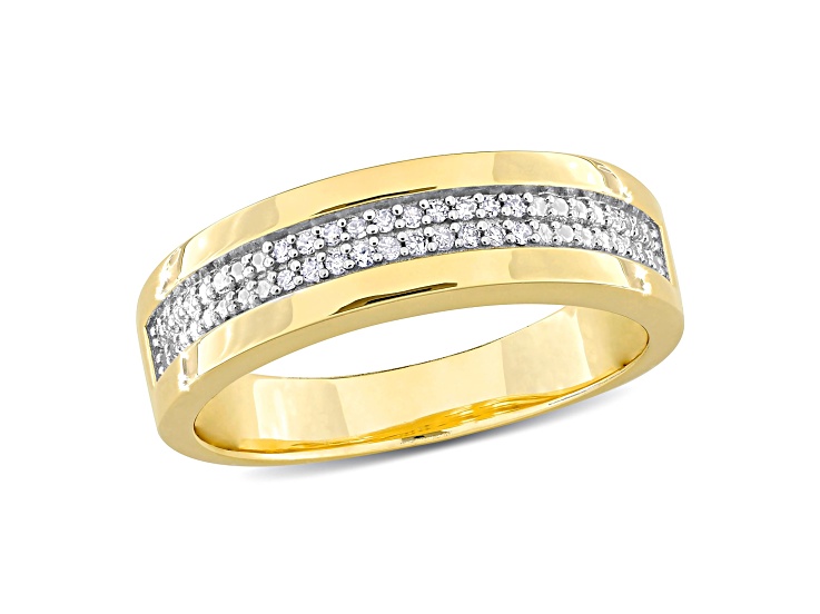 Diamond Yellow Sterling Silver Unisex Double Row Band Ring 0.10ctw