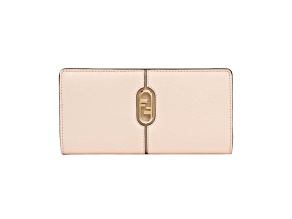 Fendi O'Lock Rose Pink and Tortora Gray Calf Leather Snap Continental Wallet