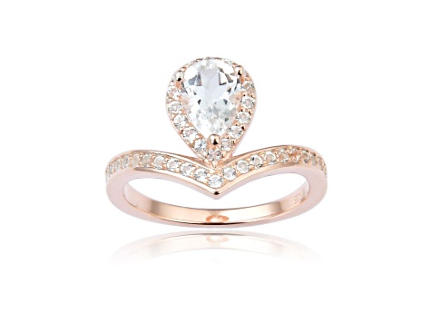 Pear Shape and Round White Topaz 14K Rose Gold Over Sterling Silver Ring, 1.6ctw