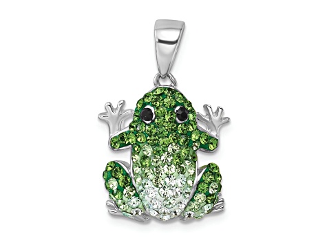 Rhodium Over Sterling Silver Polished Crystal Frog Pendant