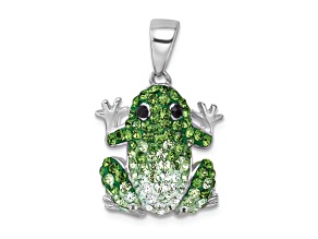 Rhodium Over Sterling Silver Polished Crystal Frog Pendant