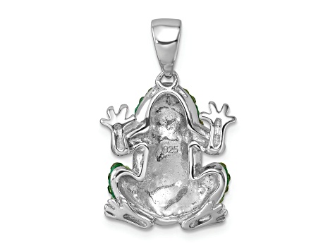 Rhodium Over Sterling Silver Polished Crystal Frog Pendant
