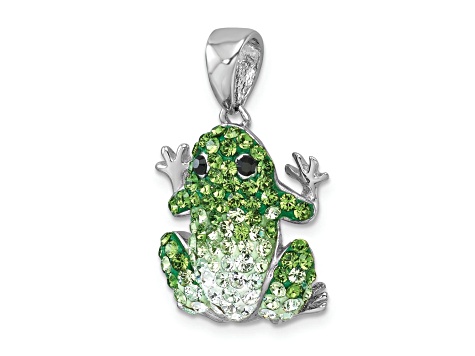 アクセサリー coma frog Rhodium Over Sterling Silver Polished Crystal Frog Pendant