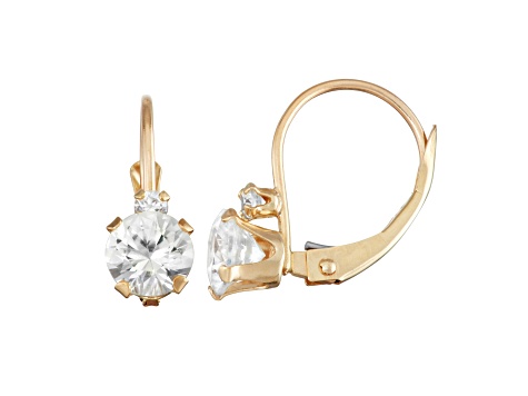 Lab Created White Sapphire and White Zircon 10K Yellow Gold Dangle Earrings 1.10ctw