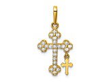 10k Yellow Gold Cubic Zirconia Budded Cross with Cross Dangle Pendant