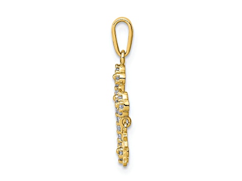 10k Yellow Gold Cubic Zirconia Budded Cross with Cross Dangle Pendant