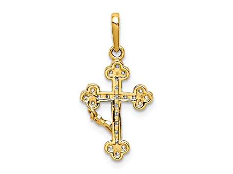 10k Yellow Gold Cubic Zirconia Budded Cross with Cross Dangle Pendant