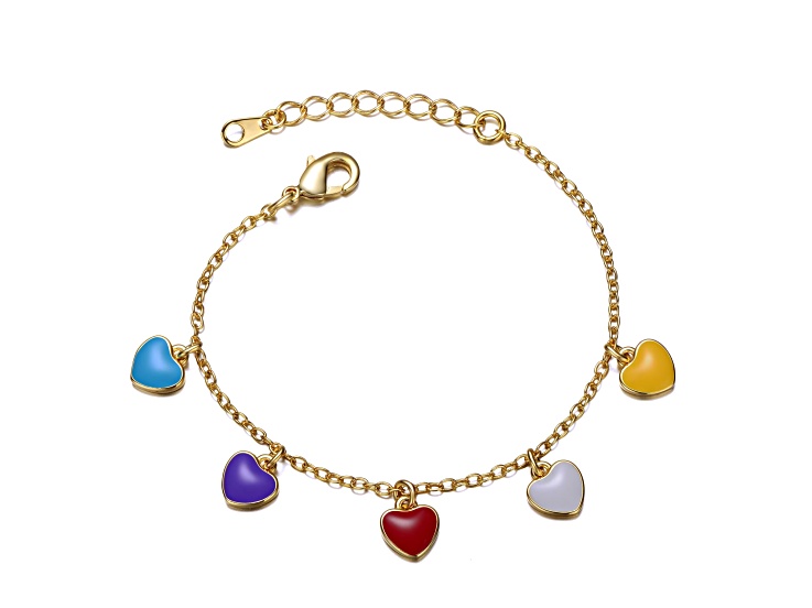 Toddler/Kids 14K Yellow Gold Plated over Brass with Multi-Enamel Heart Charm Bracelet