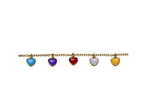 Toddler/Kids 14K Yellow Gold Plated over Brass with Multi-Enamel Heart Charm Bracelet