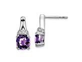 Rhodium Over 10k White Gold 2.5ctw Amethyst February Birthstone and Diamond Dangle Earrings