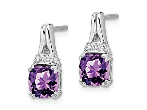 Rhodium Over 10k White Gold 2.5ctw Amethyst February Birthstone and Diamond Dangle Earrings