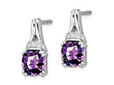 Rhodium Over 10k White Gold 2.5ctw Amethyst February Birthstone and Diamond Dangle Earrings