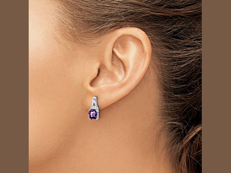 Rhodium Over 10k White Gold 2.5ctw Amethyst February Birthstone and Diamond Dangle Earrings