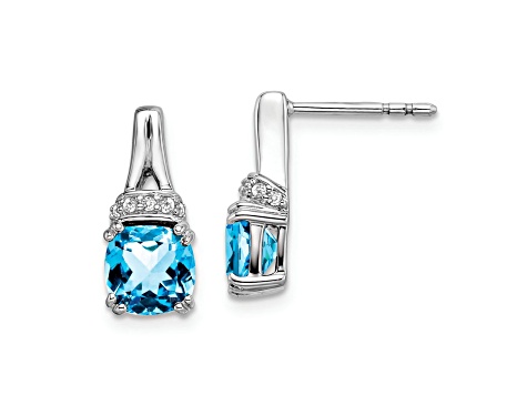 Rhodium Over 10k White Gold 2.5ctw Blue Topaz December Birthstone and Diamond Dangle Earrings