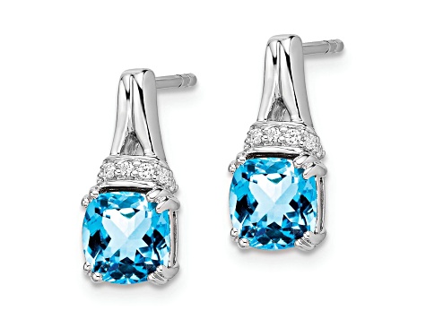 Rhodium Over 10k White Gold 2.5ctw Blue Topaz December Birthstone and Diamond Dangle Earrings