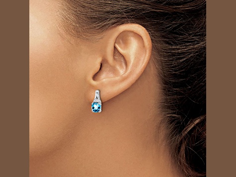 Rhodium Over 10k White Gold 2.5ctw Blue Topaz December Birthstone and Diamond Dangle Earrings