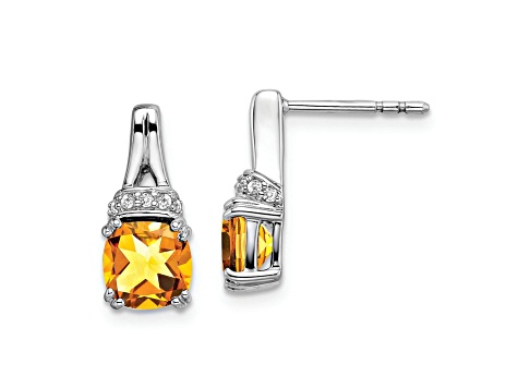 Rhodium Over 10k White Gold 2.5ctw Citrine November Birthstone and Diamond Dangle Earrings