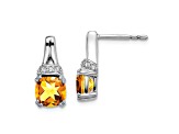 Rhodium Over 10k White Gold 2.5ctw Citrine November Birthstone and Diamond Dangle Earrings