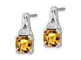 Rhodium Over 10k White Gold 2.5ctw Citrine November Birthstone and Diamond Dangle Earrings