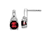 Rhodium Over 10k White Gold 2.5ctw Garnet January Birthstone and Diamond Dangle Earrings