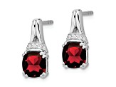 Rhodium Over 10k White Gold 2.5ctw Garnet January Birthstone and Diamond Dangle Earrings