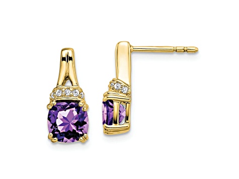 10k Yellow Gold 2.5ctw Amethyst February Birthstone and Diamond Dangle Earrings