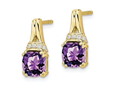 10k Yellow Gold 2.5ctw Amethyst February Birthstone and Diamond Dangle Earrings