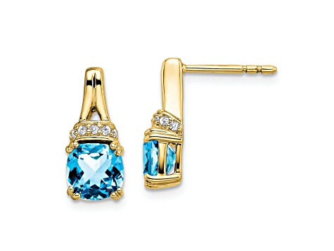 10k Yellow Gold 2.5ctw Blue Topaz December Birthstone and Diamond Dangle Earrings