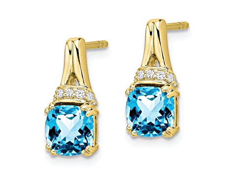 10k Yellow Gold 2.5ctw Blue Topaz December Birthstone and Diamond Dangle Earrings