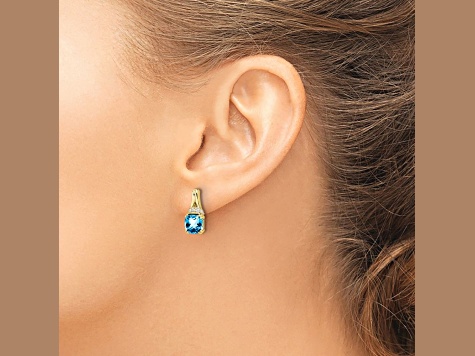 10k Yellow Gold 2.5ctw Blue Topaz December Birthstone and Diamond Dangle Earrings