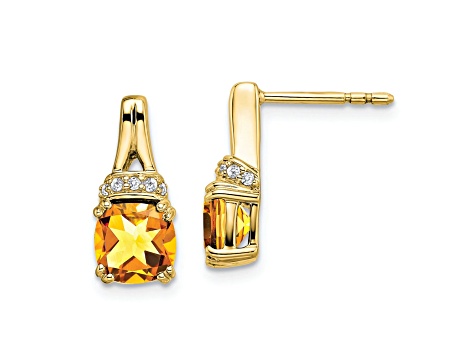 10k Yellow Gold 2.5ctw Citrine November Birthstone and Diamond Dangle Earrings