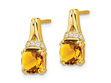 10k Yellow Gold 2.5ctw Citrine November Birthstone and Diamond Dangle Earrings