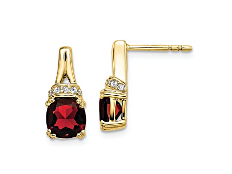 10k Yellow Gold 2.5ctw Garnet January Birthstone and Diamond Dangle Earrings