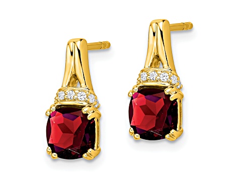 10k Yellow Gold 2.5ctw Garnet January Birthstone and Diamond Dangle Earrings