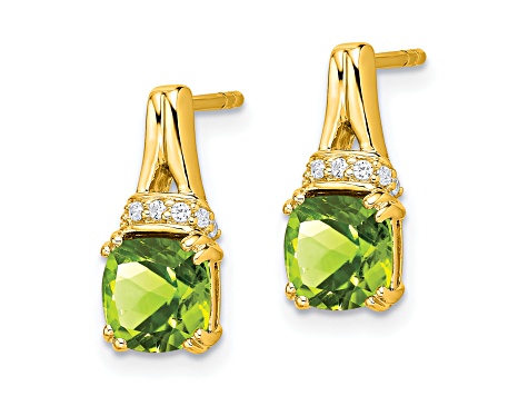 10k Yellow Gold 2.5ctw Peridot August Birthstone and Diamond Dangle Earrings