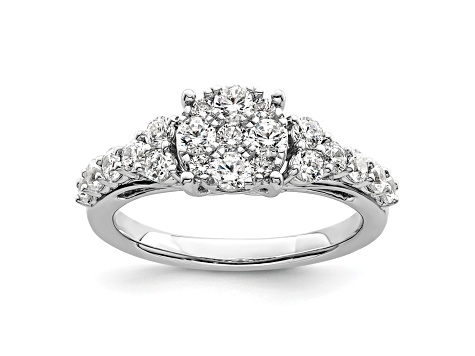 Rhodium Over 14K White Gold Lab Grown Diamond VS/SI GH, Cluster Ring 1.028ctw