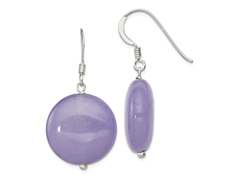 Sterling Silver Polished Lavender Jadeite Circle Dangle Earrings