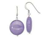 Sterling Silver Polished Lavender Jadeite Circle Dangle Earrings