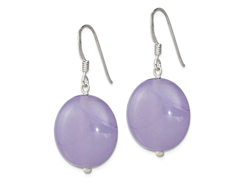 Sterling Silver Polished Lavender Jadeite Circle Dangle Earrings