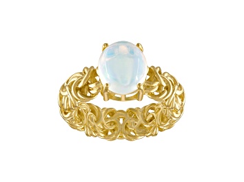 Picture of White Opal 14K Yellow Gold Plated Sterling Silver Byzantine Ring 2.60ctw