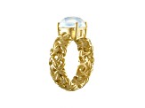 White Opal 14K Yellow Gold Plated Sterling Silver Byzantine Ring 2.60ctw