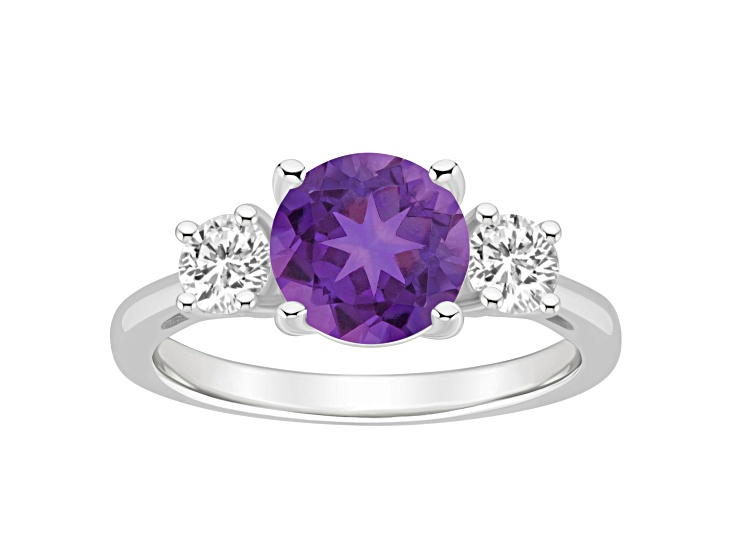 8mm Round Amethyst And White Topaz Rhodium Over Sterling Silver 3-Stone Ring